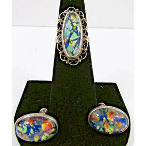 Vintage Mexico Sterling Silver Foil Filigree Ring and Earrings